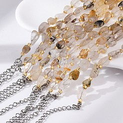 天然ルチルクオーツビーズのブレスレット  ナゲット  201個のステンレススチール製金具付き  7-1/2インチ（19.2cm）&nbsp;G-P563-07P-03