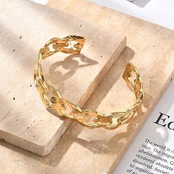 女性用304ステンレススチール中空カフバングル  ゴールドカラー  内径：2-3/8x1-7/8インチ（6.1x4.8cm）&nbsp;BJEW-B108-05P