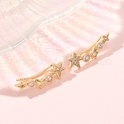 Brass Pave Cubic Zirconia Stud Crawler Earrings&nbsp;KK-CBAA351-14G-03