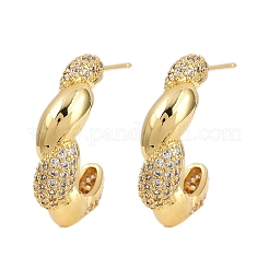 Brass Micro Pave Clear Cubic Zirconia Twist Stud Earrings&nbsp;EJEW-L275-16G-02