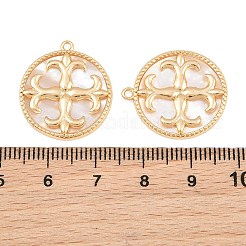 真鍮＆ナチュラルシェルペンダント  フルール・ド・リスのチャームが付いたフラットラウンド型  18KGP本金メッキ  22.5x20.5x2.5mm  穴：1.2mm&nbsp;SH-CBA7BFE-02B-G