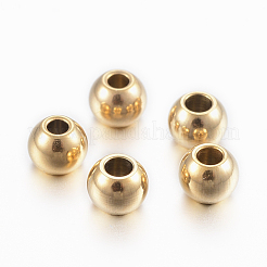 イオンプレーティング（IP）304ステンレスビーズ  ラウンド  ゴールドカラー  4x3mm  穴：1.5mm&nbsp;STAS-H394-10G