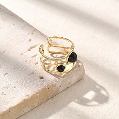 天然な黒瑪瑙の指輪  女性用304ステンレススチール中空オープンカフリング  13mm  調整可能&nbsp;STAS-Z112-05G-01
