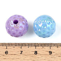 UVメッキ不透明アクリルビーズ  虹色の  表面に凹凸のある丸い  ミックスカラー  15.6x15mm  穴：3.2mm&nbsp;OACR-T028-63B