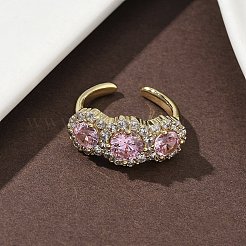 真鍮マイクロパヴェキュービックジルコニアカフスリング  ラウンド  長持ちメッキ  ラックめっき  鉛フリー＆カドミウムフリー  18KGP本金メッキ  ミックスカラー  9.5mm&nbsp;RJEW-H256-01G