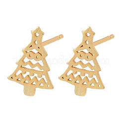 925 Sterling Silver Hollow Christmas Tree Stud Earrings&nbsp;EJEW-F397-01G