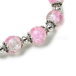 丸いクラックルガラスビーズストレッチブレスレット  真鍮パーツ  パールピンク  内径：2-1/4インチ（5.7cm）&nbsp;BJEW-JB11456-02