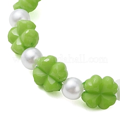Clover Acrylic & Imitated Pearl Beaded Stretch Bracelets for Girl&nbsp;BJEW-JB13537
