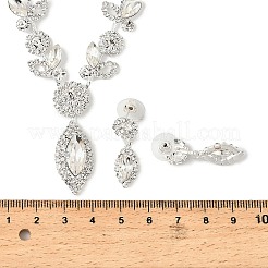 女性用リーフ真鍮ラインストーンスタッドピアス＆ペンダントネックレスセット  銀  315mm&nbsp;SJEW-M102-01S