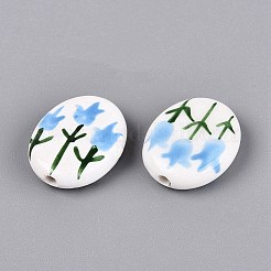 Hand Painted Tulip Flower Oval Porcelain Beads&nbsp;PORC-N012-11G