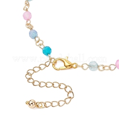 304 Stainless Steel & Natural Agate(Dyed & Heated) Faceted Round Link Chain Anklets&nbsp;AJEW-AN00747-01