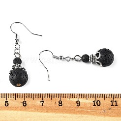 天然溶岩ロックビーズダングルピアス  真鍮製のピアスフック付き  合金鉄パーツ  プラチナ  42mm&nbsp;EJEW-JE02144-01