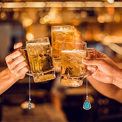 チベットスタイルの合金、合成ターコイズワイングラスチャーム付き  真鍮アズキチェーン付き  ティアドロップ＆オーバル＆フラットラウンド  アンティークシルバー＆プラチナ  247~265mm  4style  2個/スタイル  8個/セット&nbsp;AJEW-AB00023