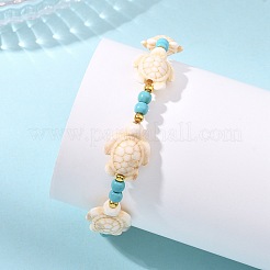 Synthetic Turquoise & Brass Beads Stretch  Bracelets for Women Men&nbsp;BJEW-JB13876-01
