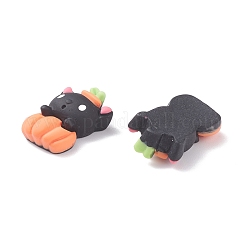 カボチャの不透明な樹脂のカボションカットの猫  ハロウィン用  ブラック  22.5x15.5x7.5mm&nbsp;RESI-F031-04