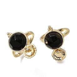 女性用真鍮カフリング  天然オブシディアンと  フラットラウンド＆シェル形状  ゴールドカラー  18mm&nbsp;GG-CBA7610-10G-11