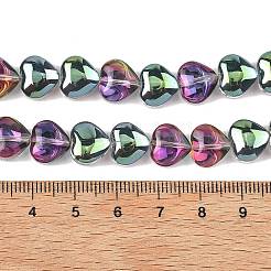 電気メッキ透明ガラスビーズ連  ハート  半分メッキ  ミディアムシーグリーン  9.5x10.5x6mm  穴：0.7mm  約42個/連  15.87''（40.3センチメートル）&nbsp;EGLA-A045-01-HP03