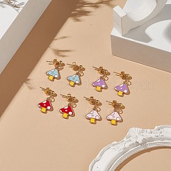 4 ペア 4 カラーエナメルマッシュルームダングルスタッドピアス  女性用ゴールデン 304 ステンレススチール ジュエリー  ミックスカラー  23mm  ピン：0.8mm  1ペア/カラー&nbsp;EJEW-JE05158