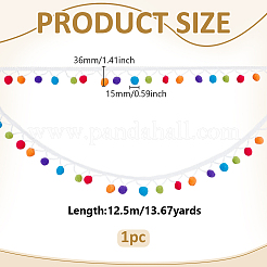 12.5mのカラフルなポリエステルポンポンボールタッセルリボン  パーティーデコレーション用  ホワイト  1-3/8インチ（36mm）  約13.67ヤード（12.5m）/セット&nbsp;OCOR-PH0036-16A