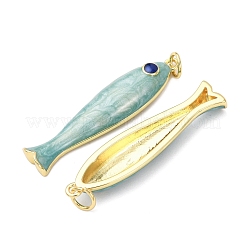 真鍮チャーム  魚  エナメル  ゴールドカラー  カドミウムフリー＆鉛フリー  ラックめっき  長持ちメッキ  丸カン付き  空色  34x8x4.5mm  穴：3.2mm&nbsp;X-KK-D019-29C-02G