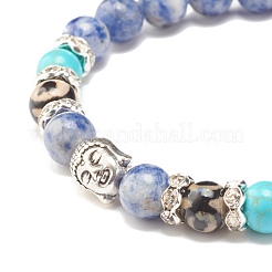 Gemstone & Agate Dzi Stretch Bracelet with Buddha Head&nbsp;BJEW-JB07710