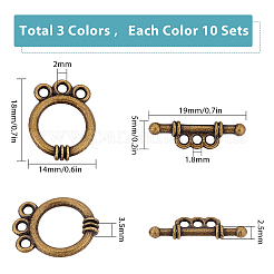 30 セット 3 色のチベットスタイル合金マンテル  カドミウムフリー＆鉛フリー  リング  ミックスカラー  18x14x3.5mm  穴：2mm  10セット / カラー&nbsp;FIND-SC0002-73