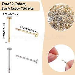 300Pcs 2 Colors 304 Stainless Steel Flat Round Blank Peg Stud Earring Findings&nbsp;STAS-SC0021-53