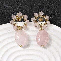 Natural Rose Quartz Dangle Stud Earrings&nbsp;EJEW-G454-01G-05