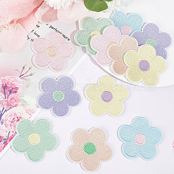 マカロンカラー 花びら5枚の花の形 アイロン接着/コンピューター刺繍 ポリエステル製衣類パッチ  アップリケ  ミックスカラー  63.5~64x65.5~66x1.5mm  12個/セット&nbsp;DIY-WH0401-62