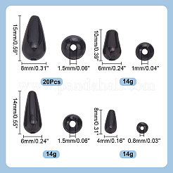 42g 3スタイル ABSプラスチック模造真珠ビーズ  ティアドロップ  ブラック  8~14x4~6mm&nbsp;FIND-AR0006-05C