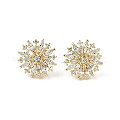 Flower Brass Micro Pave Clear Cubic Zirconia Studs Earrings&nbsp;EJEW-K289-11G