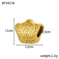 304ステンレススチールビーズ  クラウン  イオンプレーティング（ip）  18KGP本金メッキ  11x12mm  穴：5mm&nbsp;STAS-OY018-08G