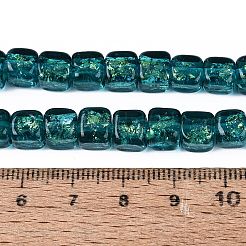 手作りの箔ガラスビーズ連売り  キューブ  ティール  6~7x6~7x6~7mm  穴：0.9~1.4mm  約50個/連  12.80~13.19インチ（32.5~33.5cm）&nbsp;FOIL-Q002-04D