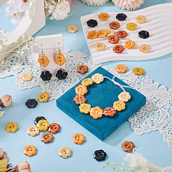 120Pcs 6 Colors 2-Hole Wood Flower Buttons&nbsp;BUTT-TA0001-40C