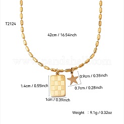 304 Stainless Steel Tartan Dog Tag Pendant Necklaces with Star for Women&nbsp;WG5400A-01