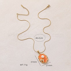 304 Stainless Steel Enamel Oval with Flower Pendant Necklaces with Imitation Pearl&nbsp;UX2387