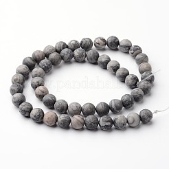 Frosted Round Natural Map Stone/Picasso Stone/Picasso Jasper Bead Strands&nbsp;G-J346-04-8mm