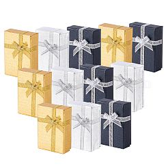 厚紙のネックレスボックス  リボンちょう結びで  長方形  ミックスカラー  7x5x2.5cm  12個/セット&nbsp;CBOX-PH0002-01