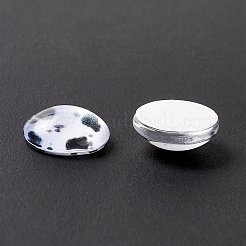 ガラスカボション  牛柄のフラットラウンド  ホワイト  10x4mm&nbsp;X-GLAA-E022-01