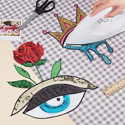 2Pcs 2 Style Iron on/Sew on Sequin Cloth Patches&nbsp;PATC-CA0001-07