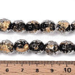 手作りランプワークビーズ  金箔ガラスビーズ  バレル  ブラック  10~11x9~10mm  穴：1.5mm  約50個/連  19.69''（50センチメートル）&nbsp;FOIL-T007-03H