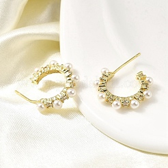 Brass Clear Cubic Zirconia C-Shaped Stud Earrings&nbsp;EJEW-L261-023G