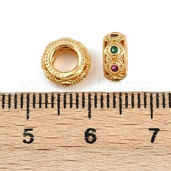真鍮製マイクロパヴェキュービックジルコニアヨーロピアンビーズ  大穴ビーズ  ロンデル  ニッケルフリー  18KGP本金メッキ  8x4mm  穴：4mm&nbsp;KK-F910-02G