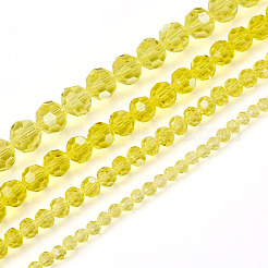 4 連売り 4 スタイル 透明ガラスビーズ 連売り  模倣オーストリアクリスタル  ファセット（32ファセット）  ラウンド  きいろ  4mm  穴：1mm  約70~100個/連  14~27インチ  1連/スタイル&nbsp;GLAA-TA0002-56B