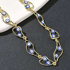Brass Enamel Evil Eye Link Chain Necklaces&nbsp;NJEW-G183-01G-04
