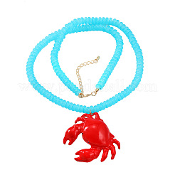 Summer Beach Red Crab Resin Pendant Rondelle Beaded Necklaces for Women&nbsp;FS-WG3A1F2-01