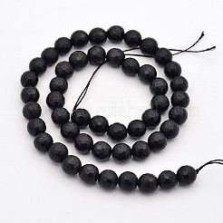 Faceted Round Natural Black Stone Beads Strands&nbsp;G-E302-066-8mm