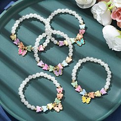 Abs プラスチック模造真珠ストレッチ ブレスレット  子供用蝶合金エナメルチャームブレスレット  ミックスカラー  内径：1-3/4インチ（4.4cm）&nbsp;BJEW-JB09889