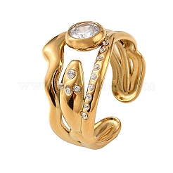 Ocean 304 Stainless Steel Cubic Zirconia Cuff Open Rings&nbsp;SA-CBA183D-06C-G