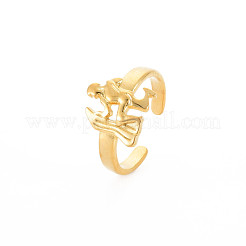 イオンプレーティング（IP）304ステンレススチール12星座/星座オープンカフリング女性用  ニッケルフリー  18KGP本金メッキ  水瓶座  usサイズ8（18.1mm）&nbsp;RJEW-S405-156G-I